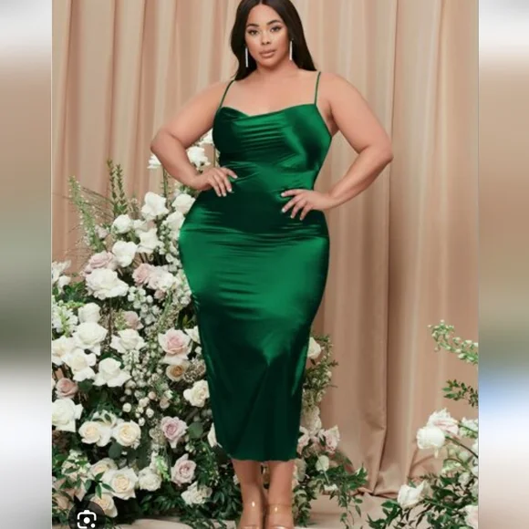 Draped Neck Split Thigh Slip Dress - Picture 1 of 10